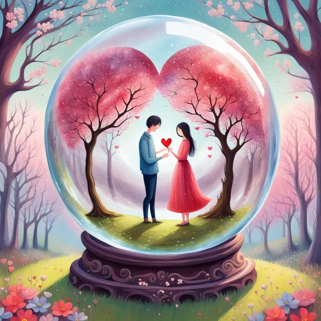 Magical Couple in Crystal Ball Illustration
