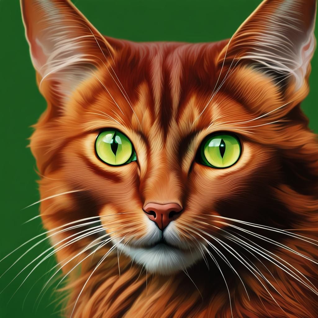 Ruddy Somali Cat with Green Eyes