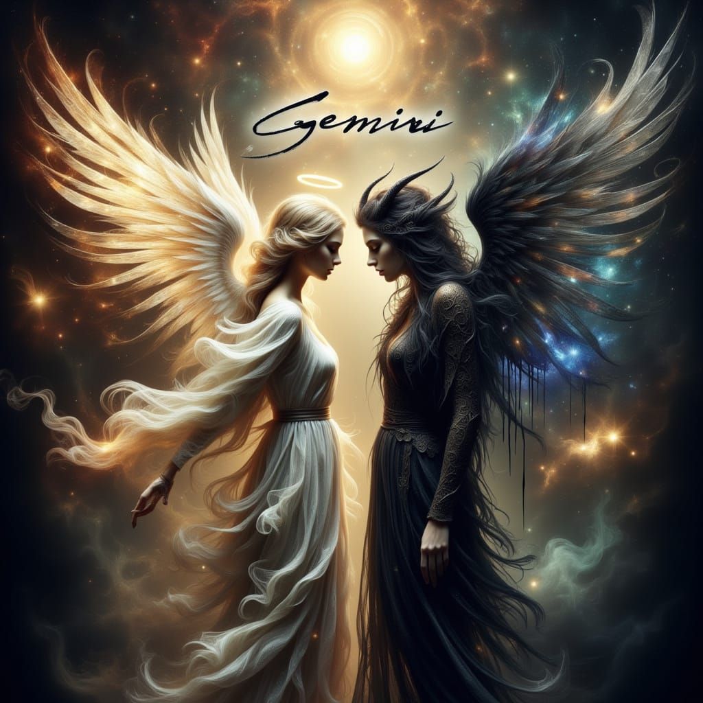 Gemini Twins: Angelic and Demonic Harmony in Ethereal Abstra...