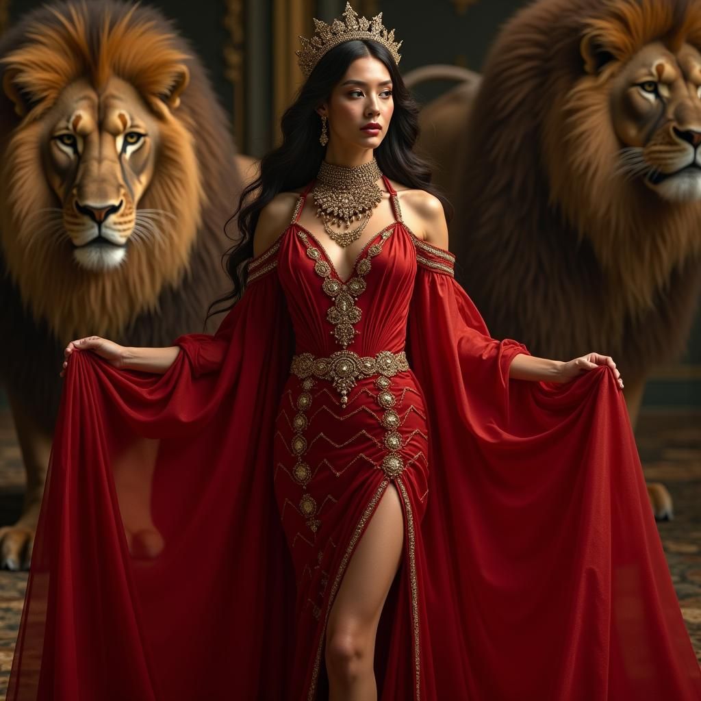 Empowered Woman with Lion in Regal Portrait