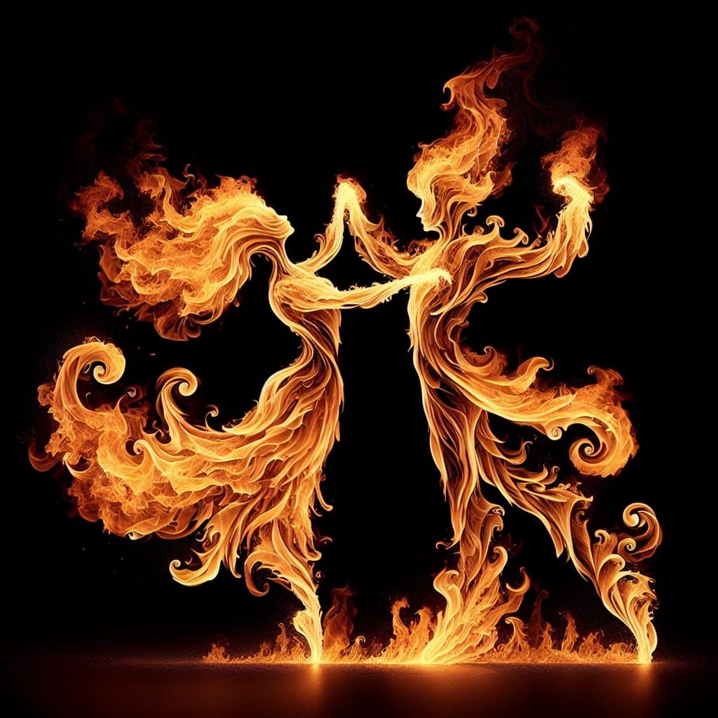 Dancing Fire Couple in Elegant Waltz