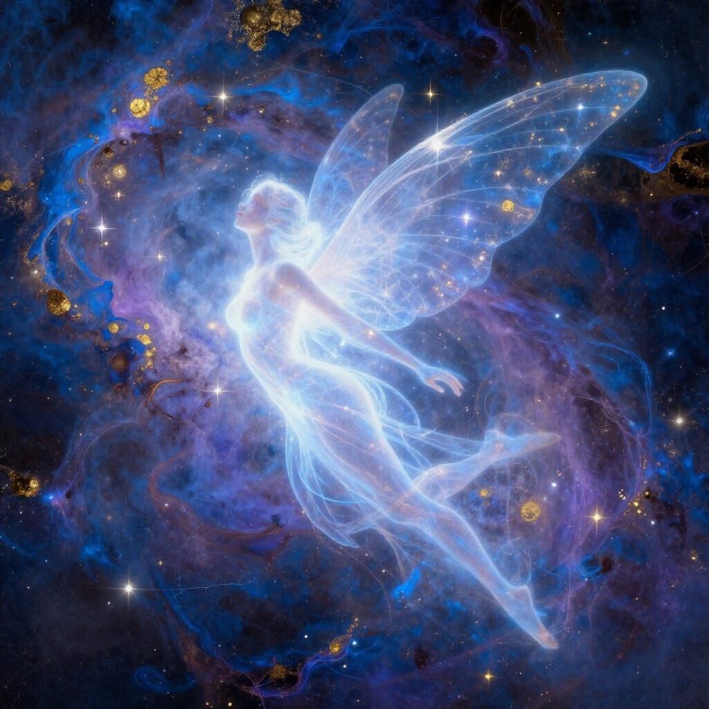 Ethereal Astral Sprite Amidst Cosmic Nebula