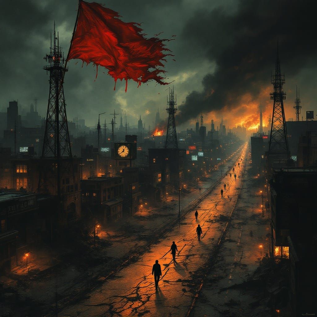 Post-Apocalyptic Cityscape in Bleak, Cyberpunk Style