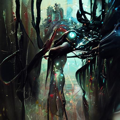 Shattered Time Entities in Cosmic Cyberpunk Style