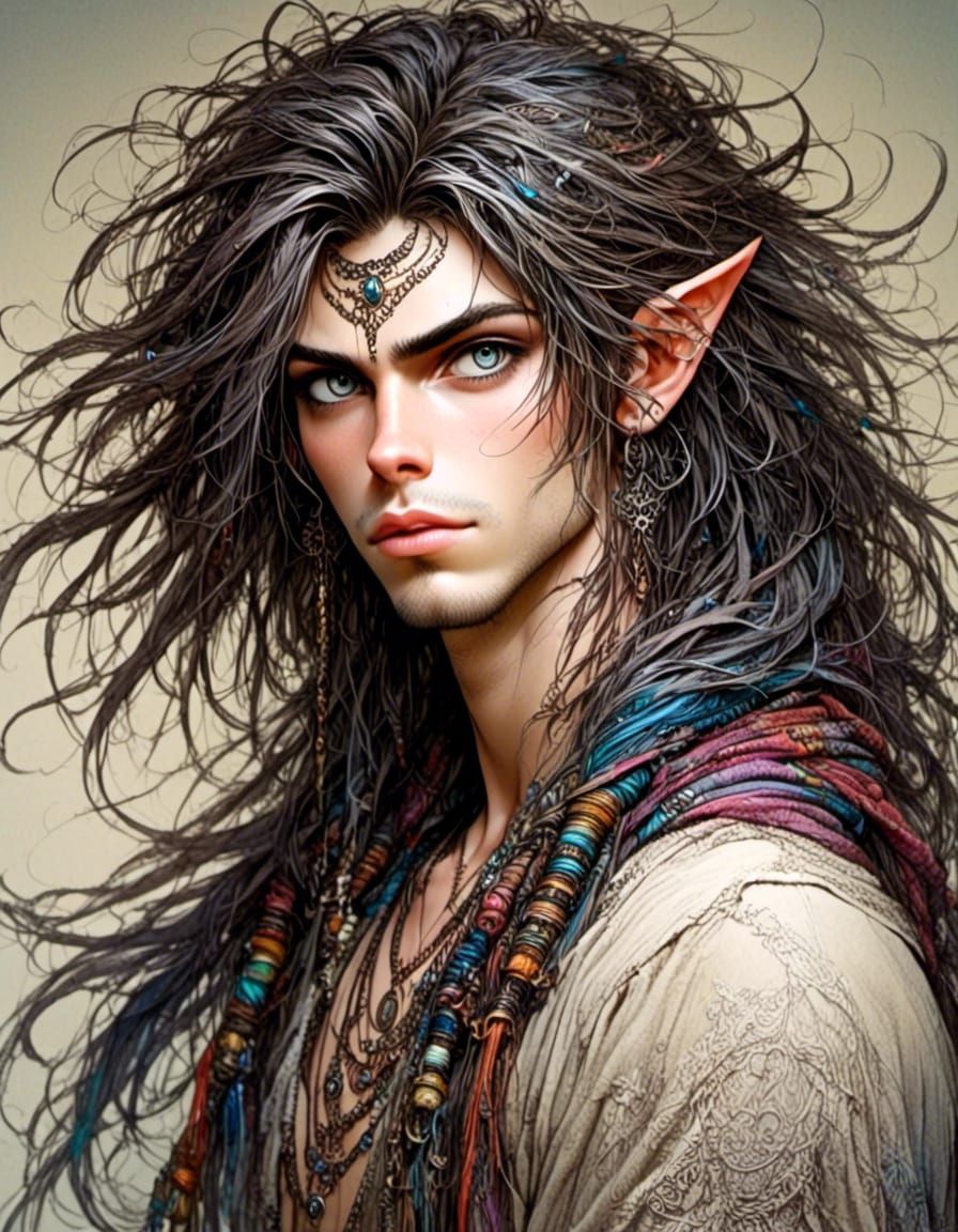 Handsome Warrior in Watercolor Dark Fantasy Style