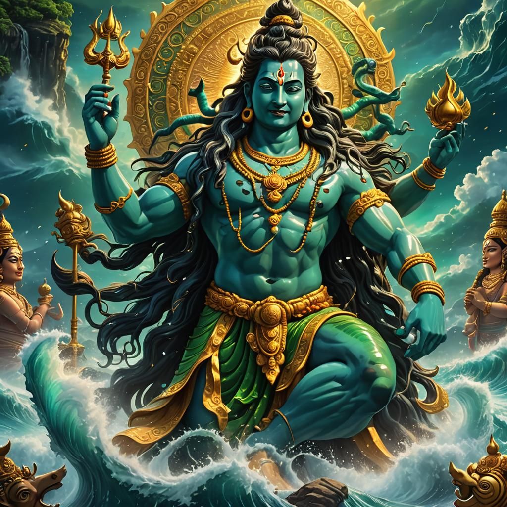 Lord Shiva Drinks Halahal Poison in 3D Cartoon Style