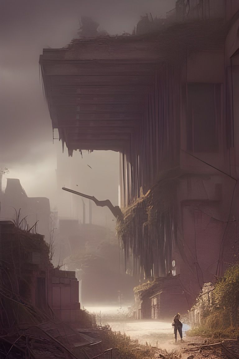 Overgrown Post-Apocalyptic Ruins: Hyperrealistic Matte Paint...