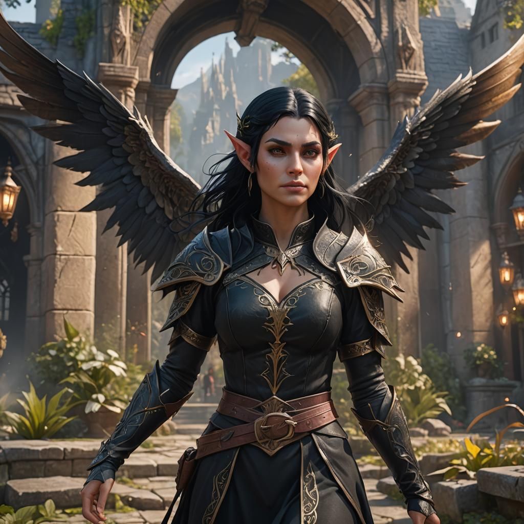 Dark Elf with Black Wings: Fantasy Concept Art