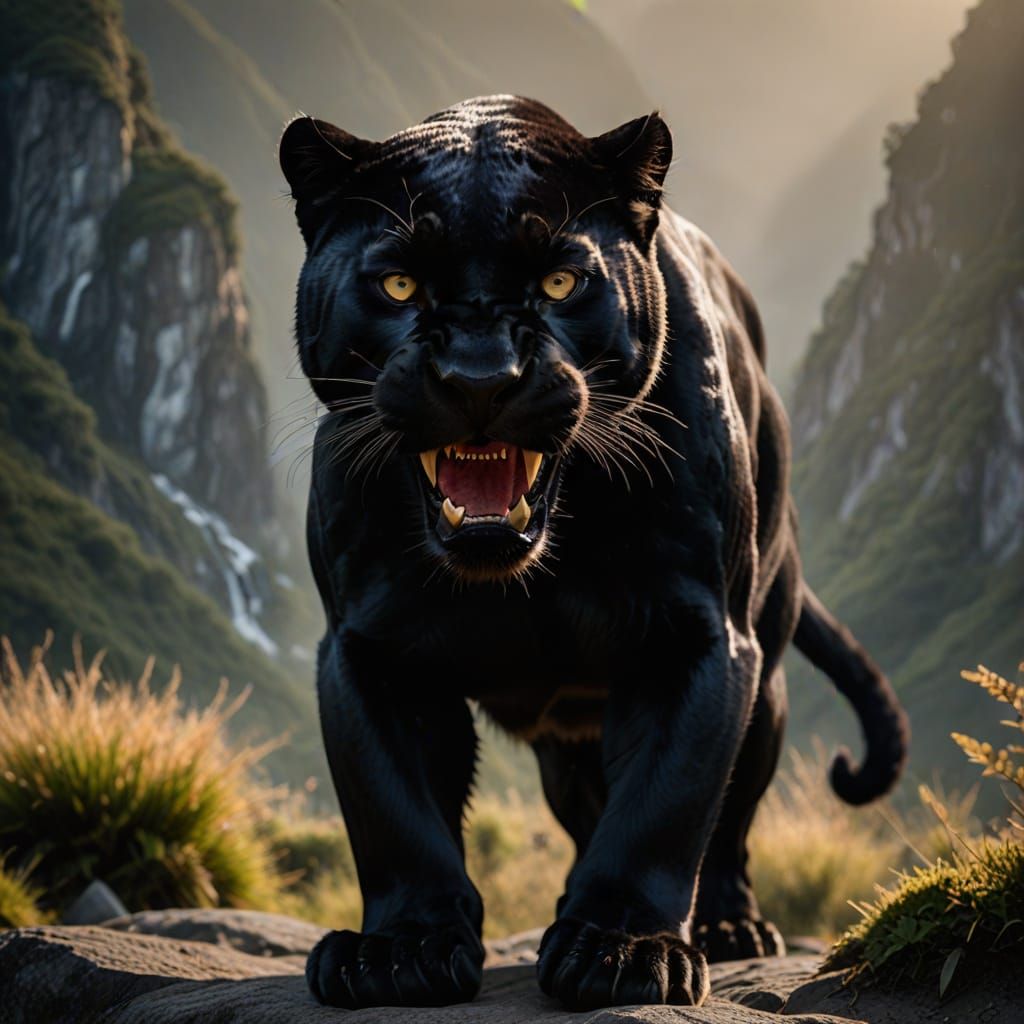 Majestic Black Panther in Dramatic Mountain Valley