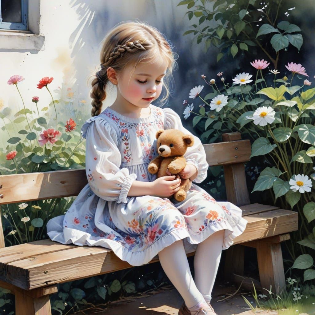 Surreal Whimsy in Watercolour: Happy Child in Floral Dress