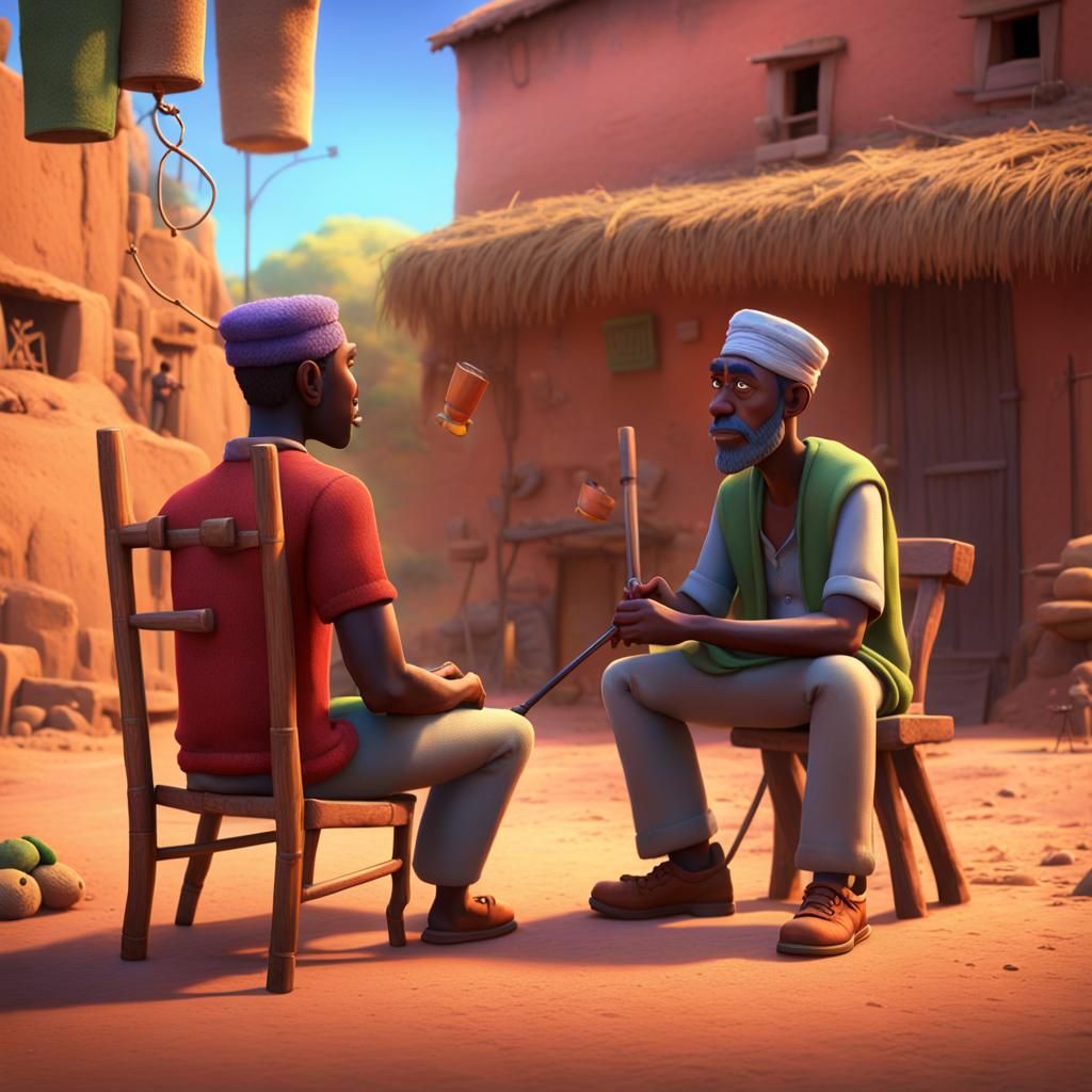 Hausa Man Caning Scene in 3D Digital Art