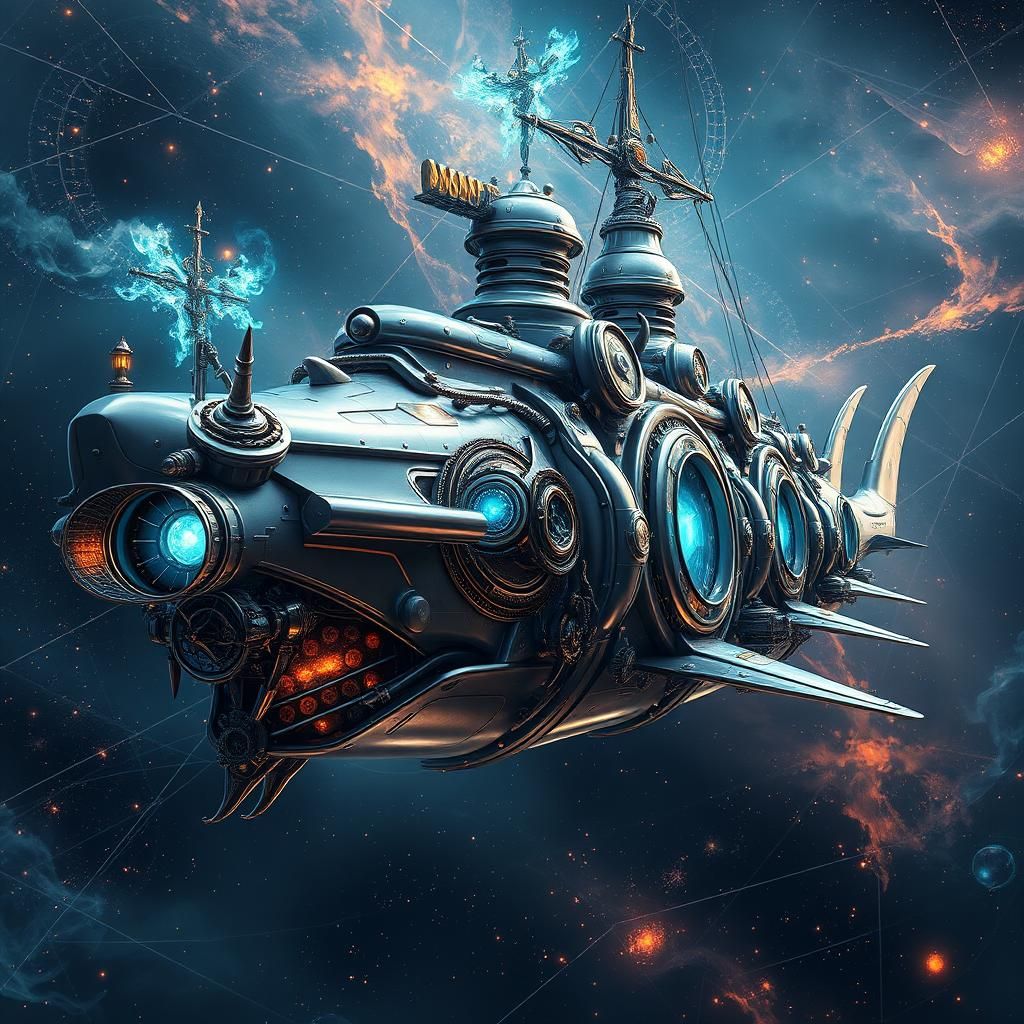 Cosmic Hammerhead Shark Ship Navigating Time