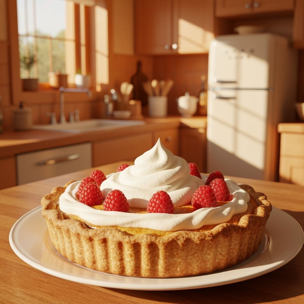 Hyperrealistic Raspberry Cream Pie on China Plate