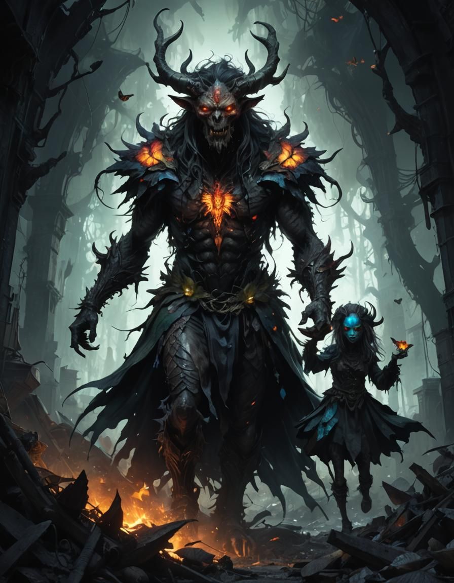 Demon Fairy in Abandoned City: Dark Fantasy Art