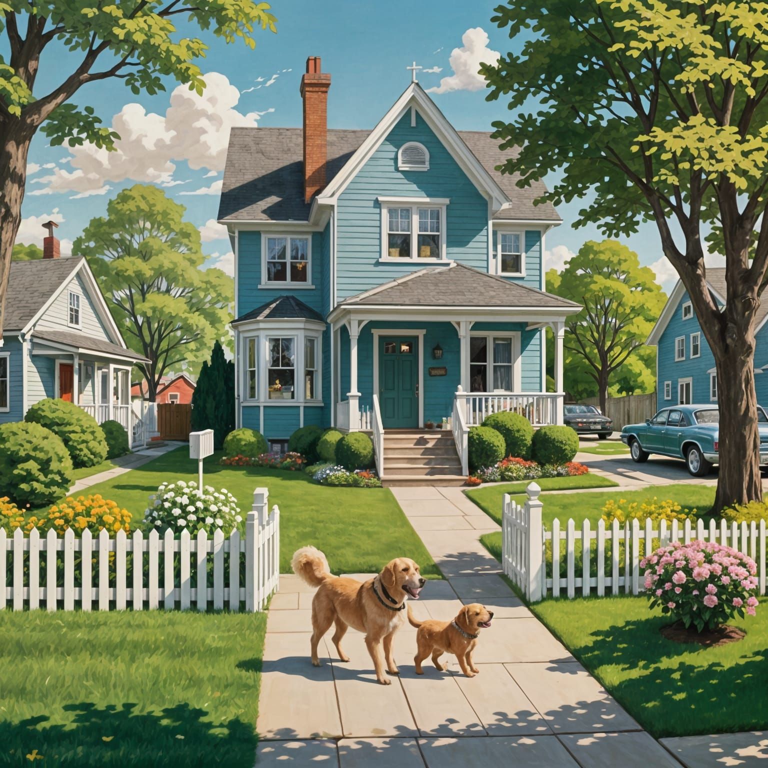 Cheerful Suburban Neighborhood Scene