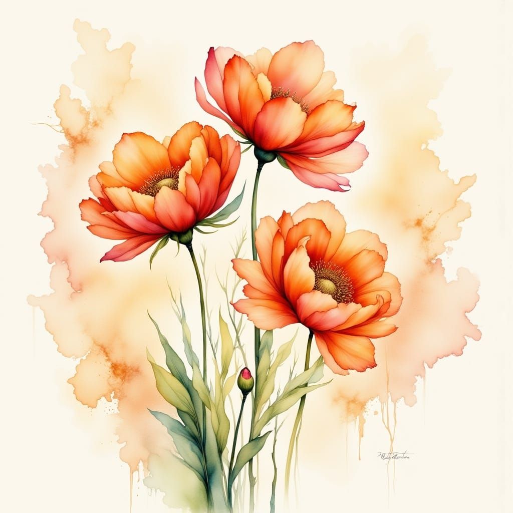 Bohemian Watercolor Peonies in Vibrant Bloom