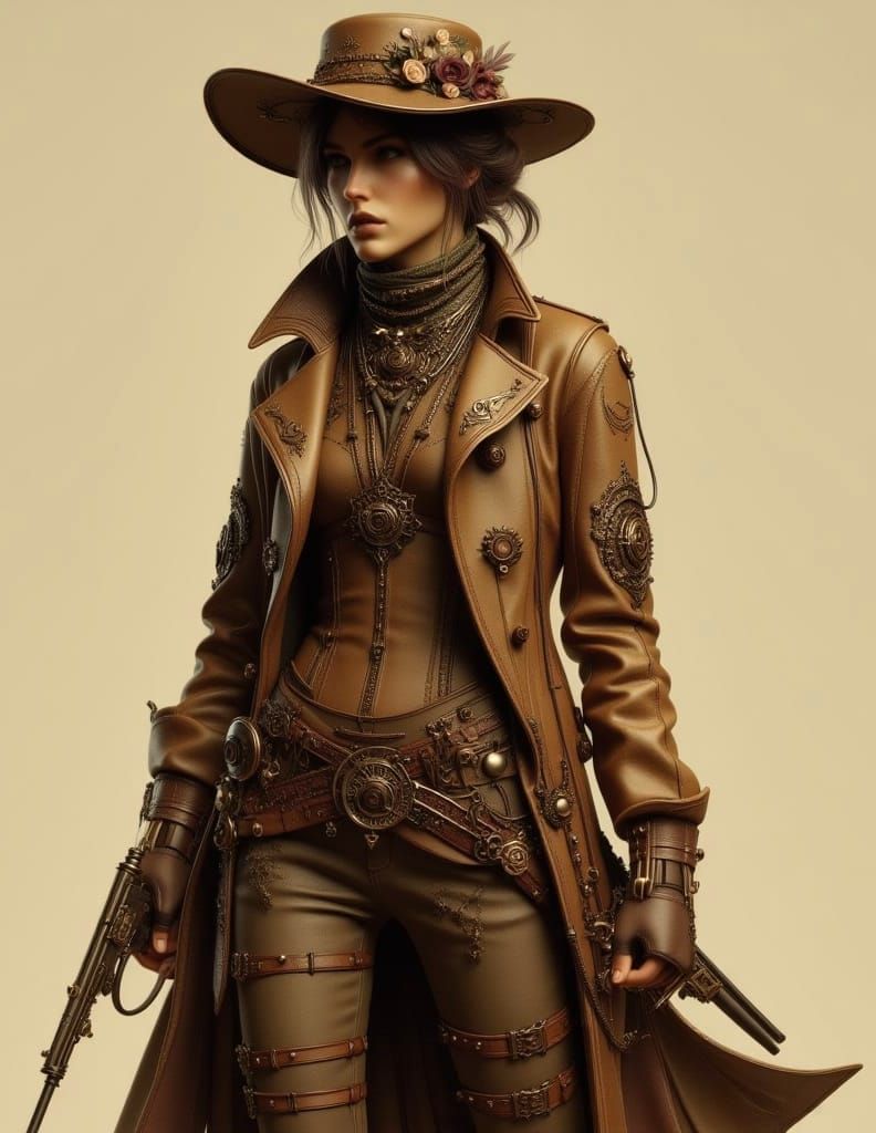 Steampunk Gunslinger Portrait in Art Nouveau Style