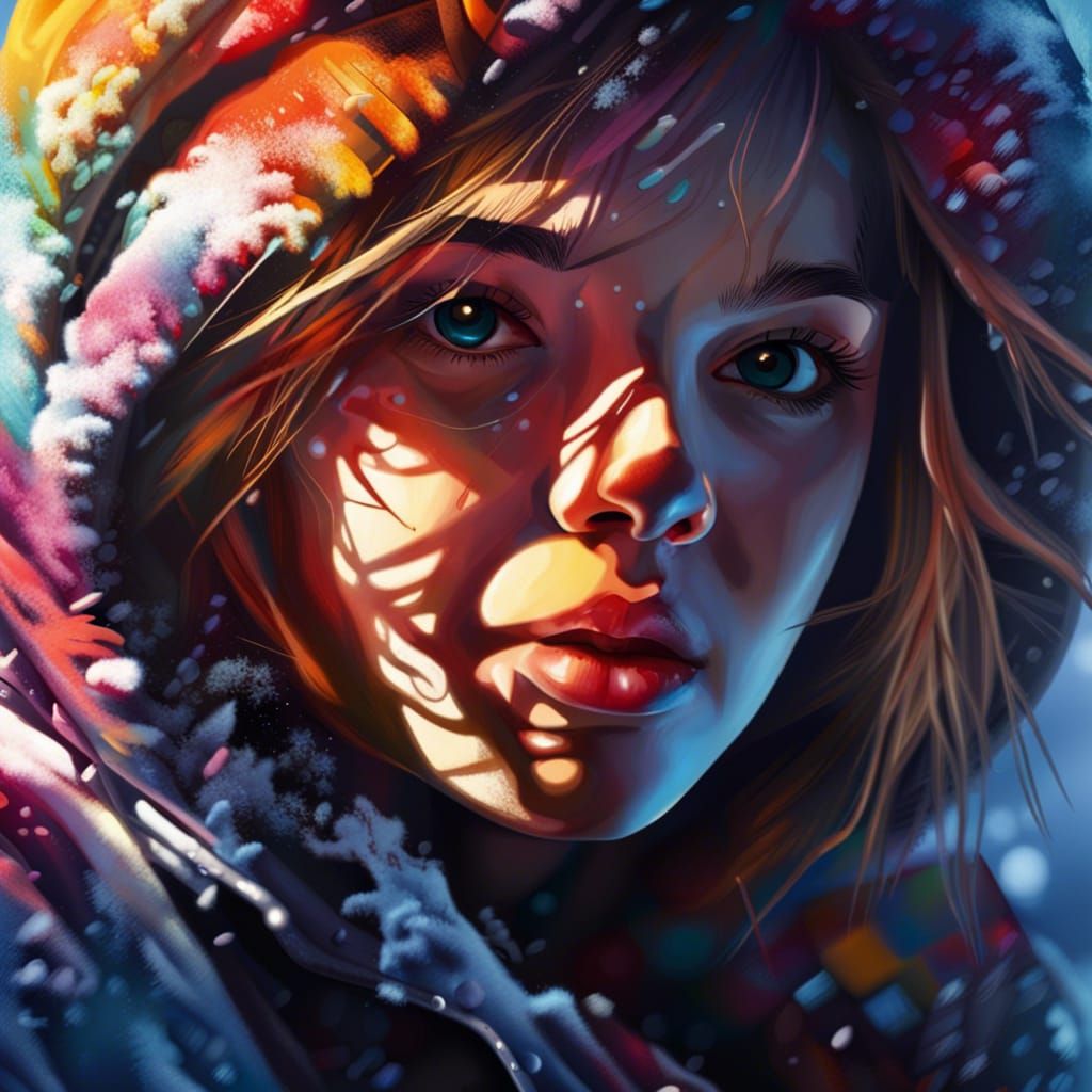 Beautiful Girl in Winter: Hyperrealistic Splash Art