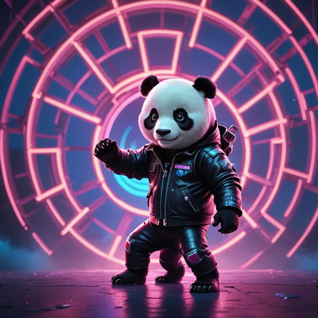 Panda in Leather Jacket: Pixar-Style 3D Digital Art