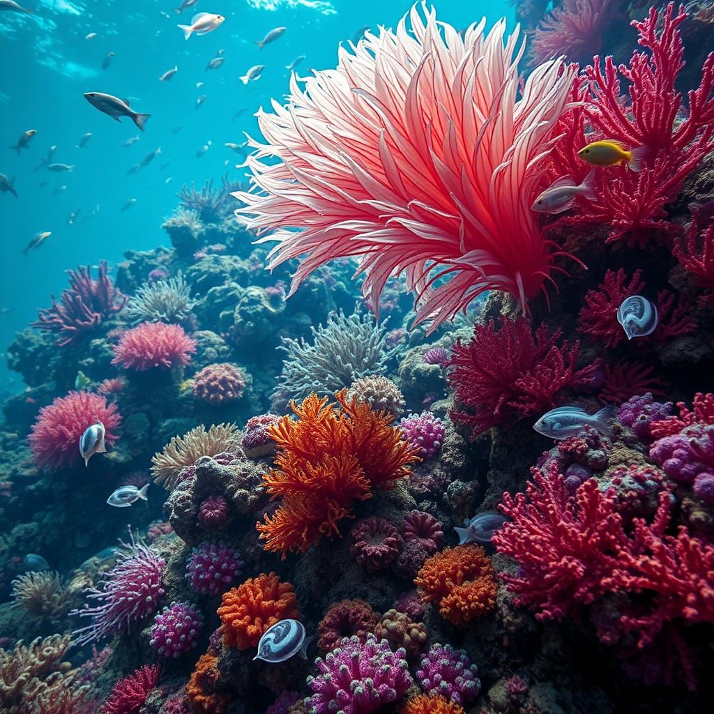 Hyperrealistic Coral Reefs with Colorful Plumes
