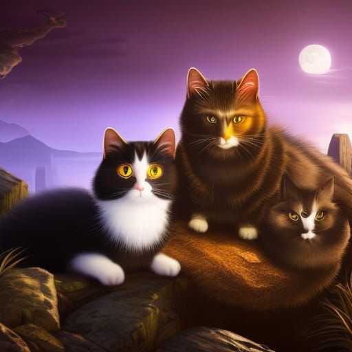 Vampire Lord with Kitties in Cubist Style