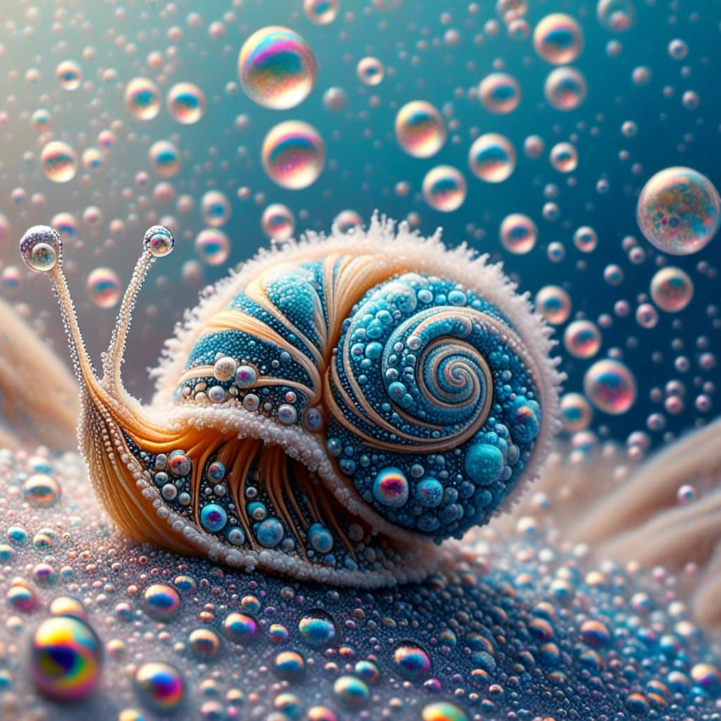Fluffy Snail on a Waterslide: Bubbly AI Art
