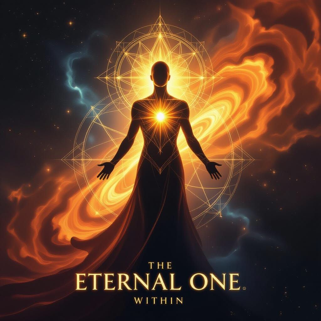 Spiritual Ascension: Luminous Figure in Cosmic Digital Paint...