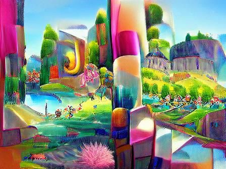 Energetic Summer Landscape in Cartoon Gouache Style
