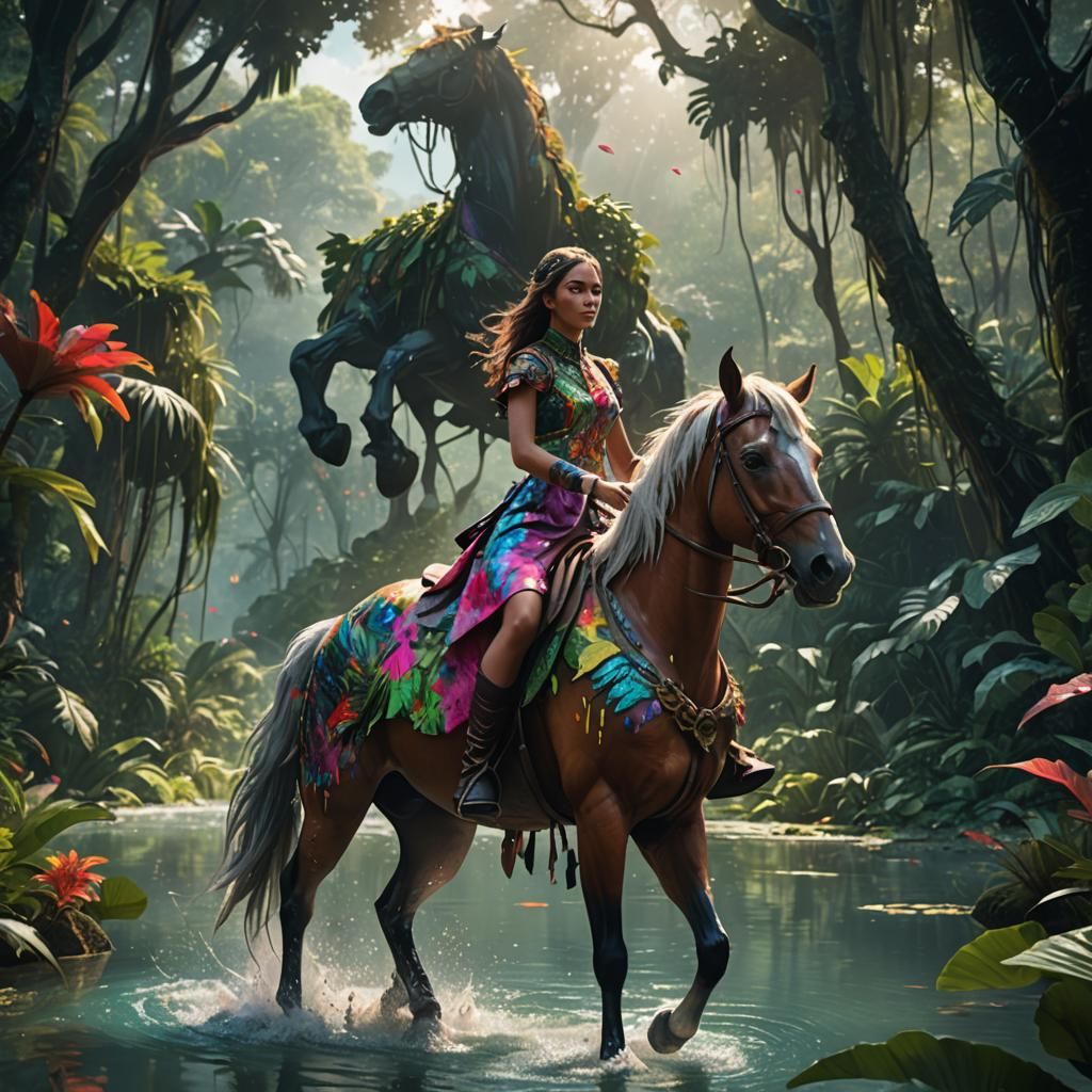 Girl on Horse in Jungle: Fantasy Concept Art
