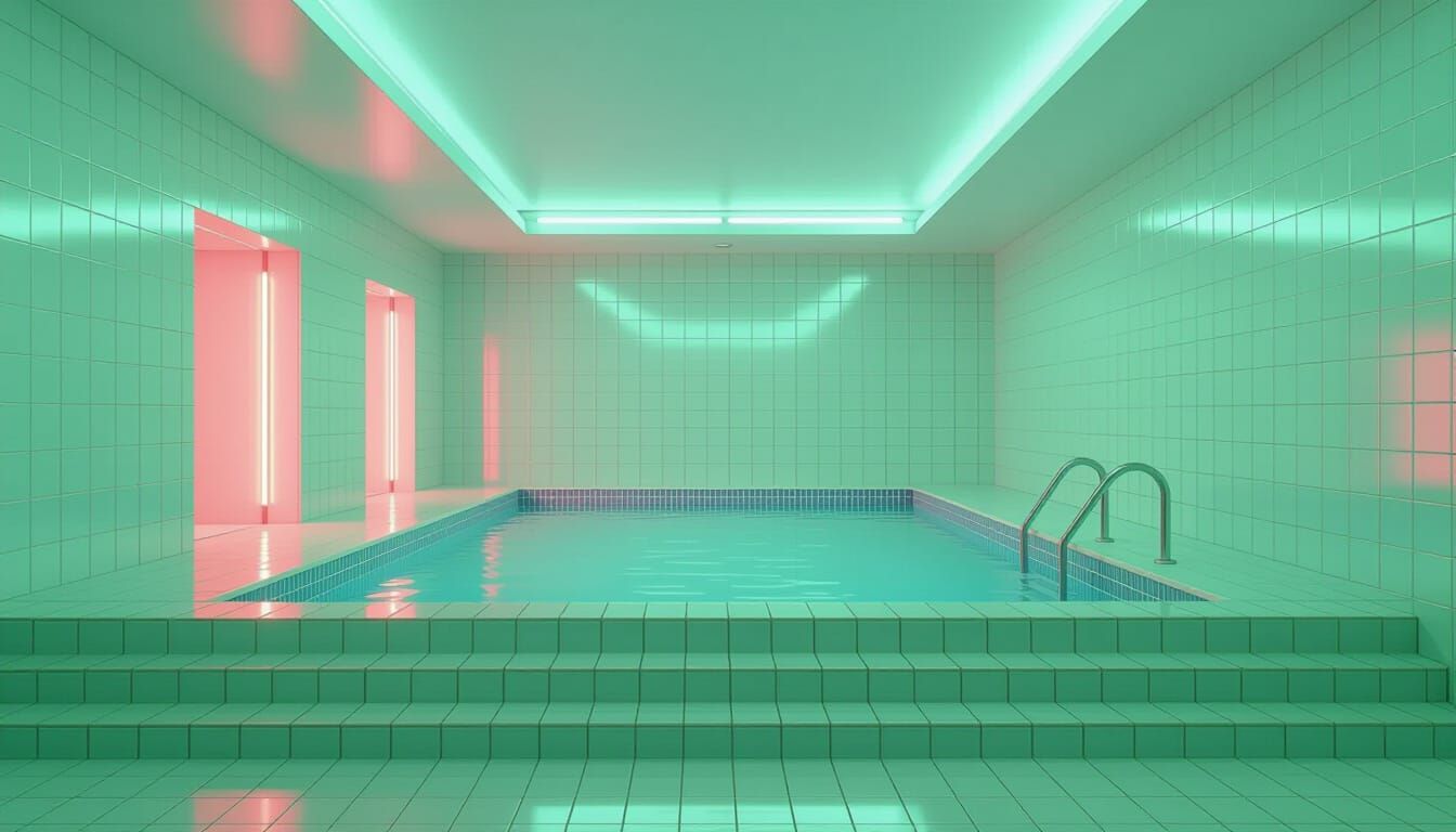 Liminal Pool Room Hallway in Digital Illustration Style