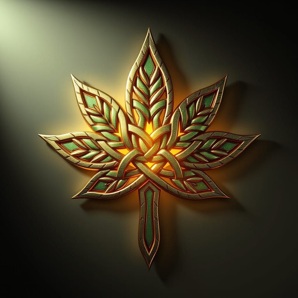 Majestic Celtic Knotwork Marijuana Leaf in Shimmering Metal...