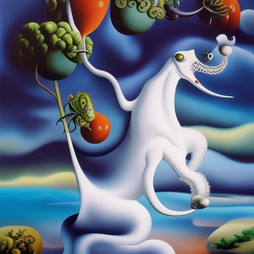 Surreal Whimsical Creature in Melting Oil on Canvas