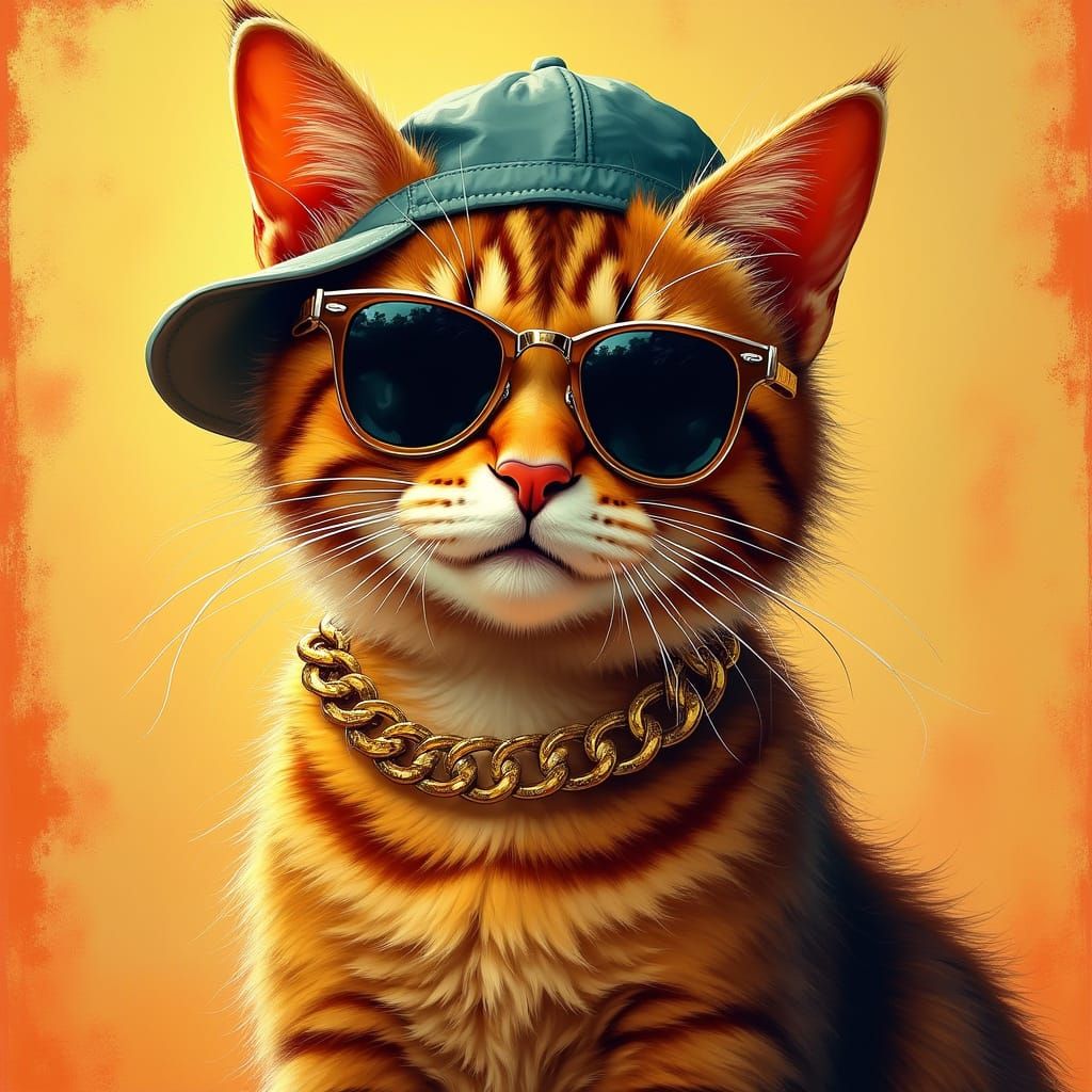 Confident Tabby Cat in Sunglasses and Gold Chain