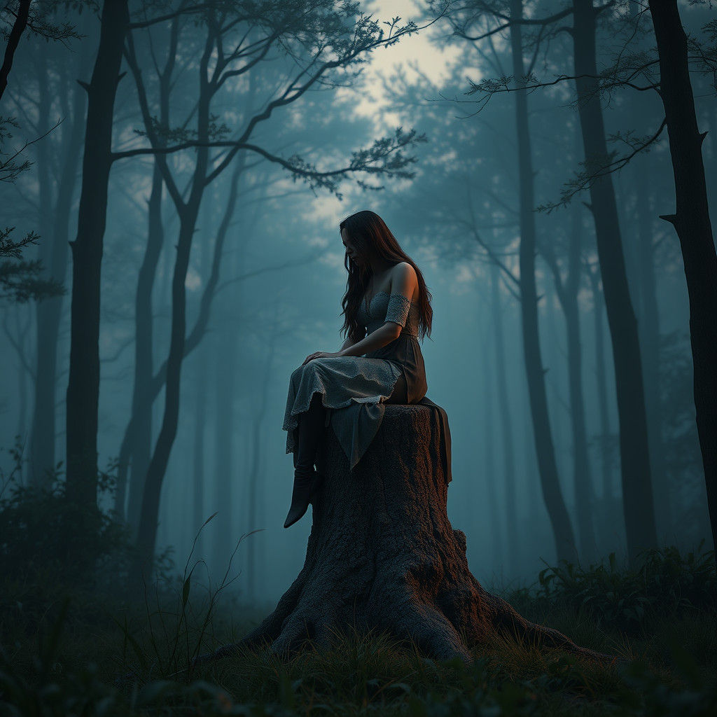 Woman in Forest at Dusk: Fantasy Concept Art
