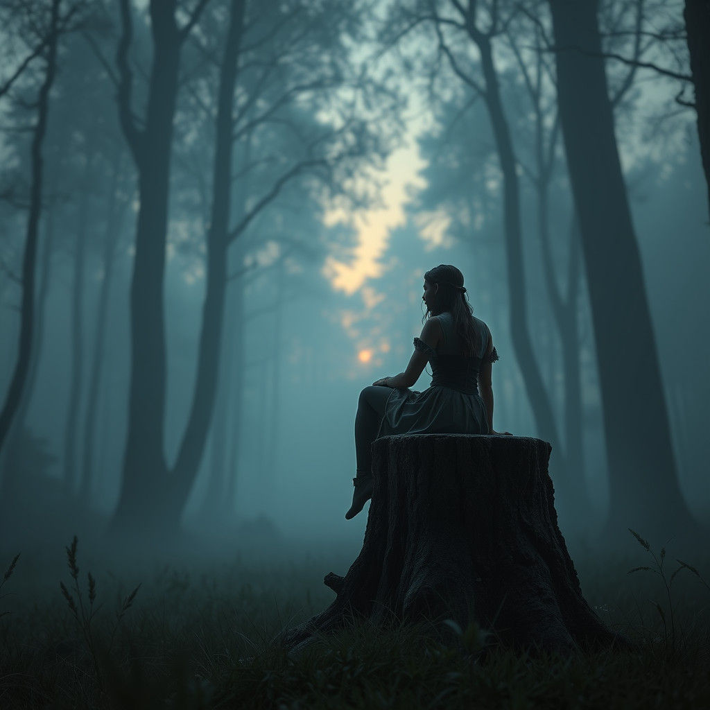 Woman in Forest at Dusk: Fantasy Concept Art