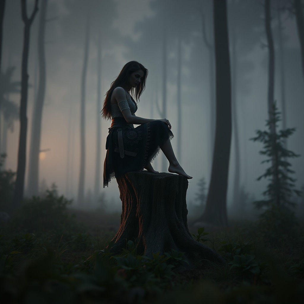 Woman in Forest at Dusk: Fantasy Concept Art
