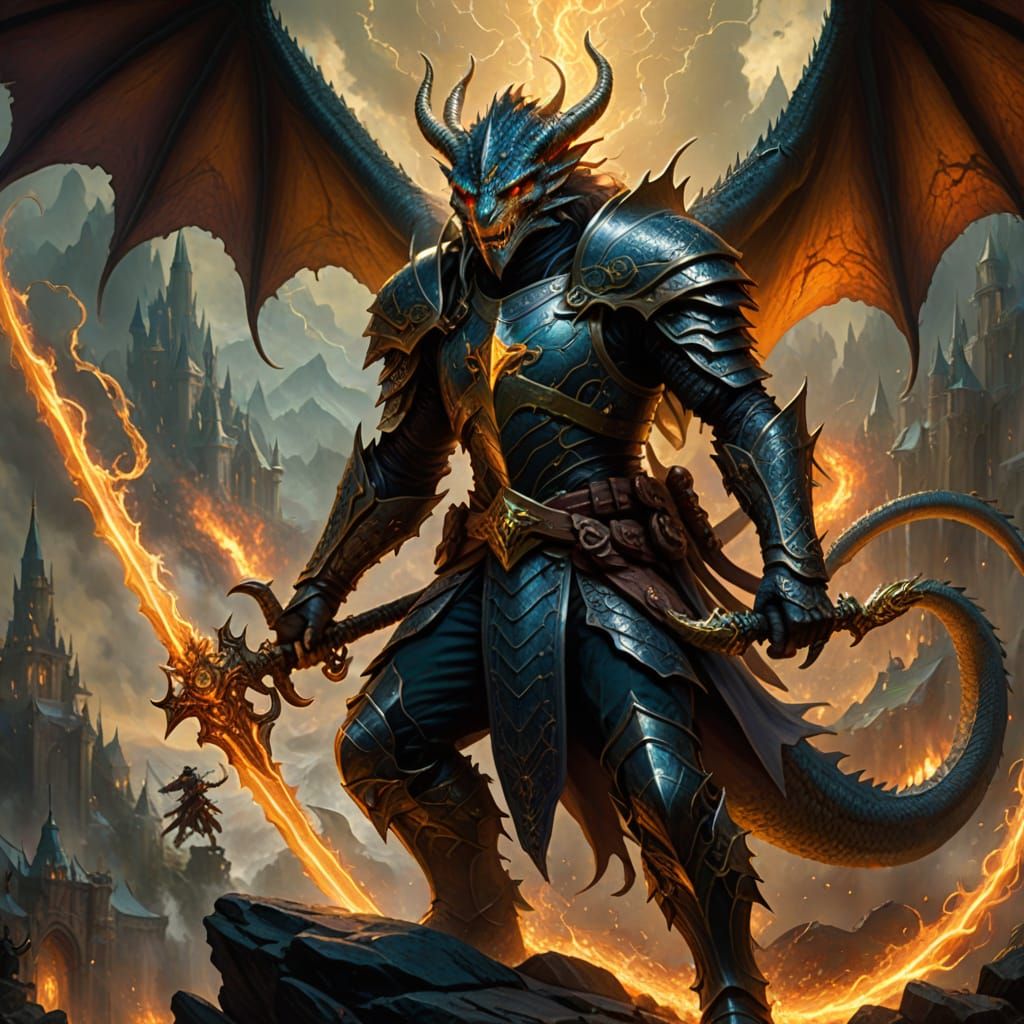 Ethereal Fantasy Warrior Rides Saphyre Dragon