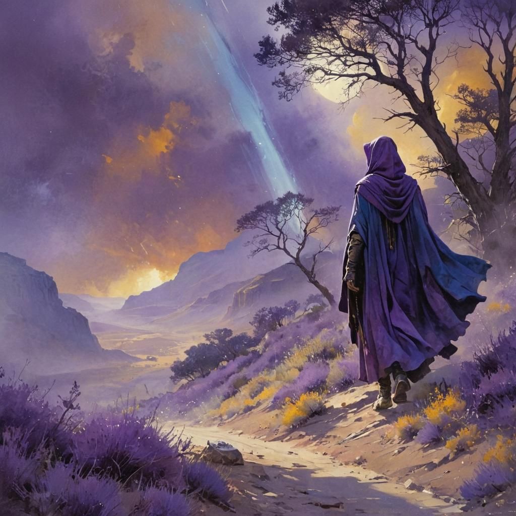 Mysterious Riders in Purple, Blue, and Gold