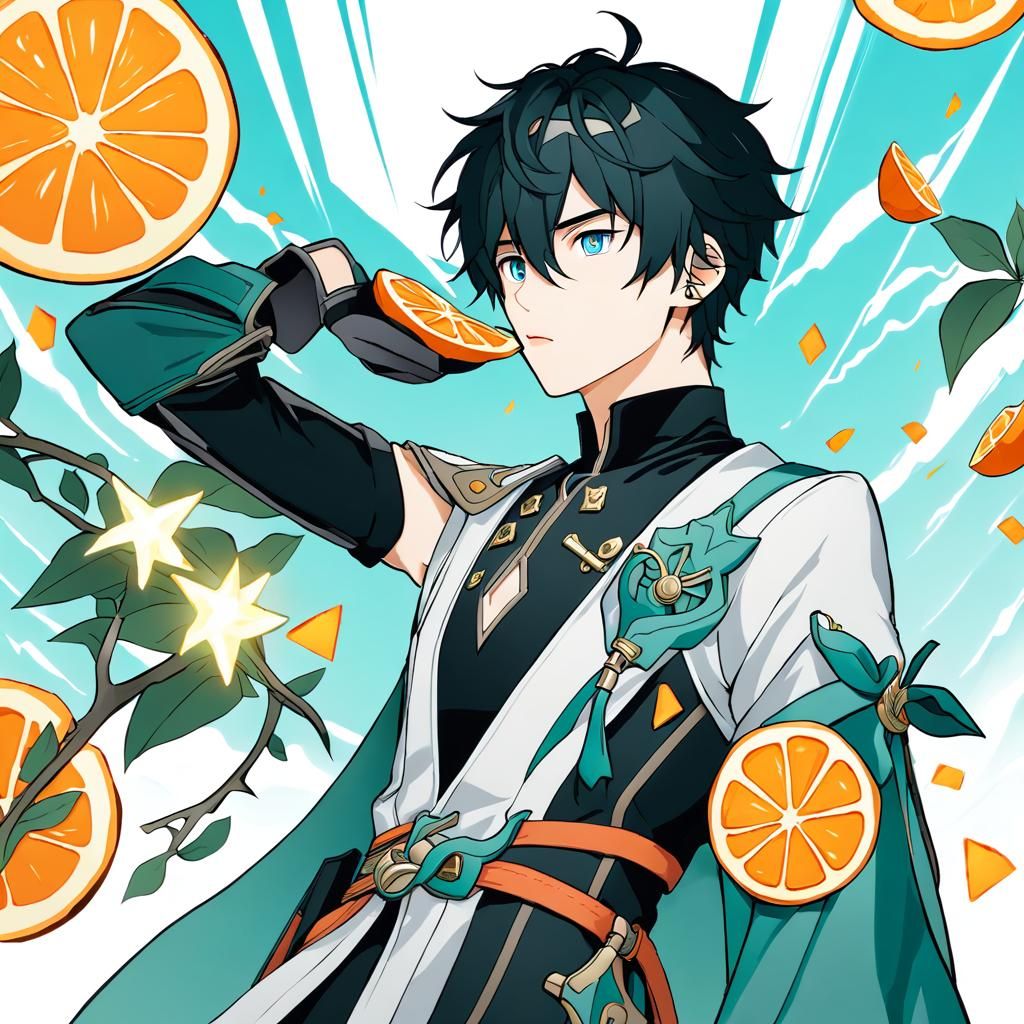 Dan Heng Eats an Orange in Honkai Star Rail Style
