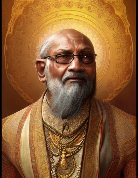 Ornate Medieval Indian Man Portrait, Hyperdetailed Digital A...