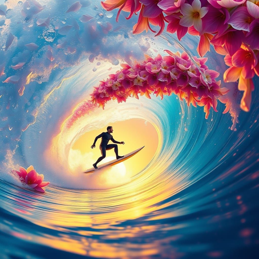 Ethereal Floral Wave in Tropical Sunset