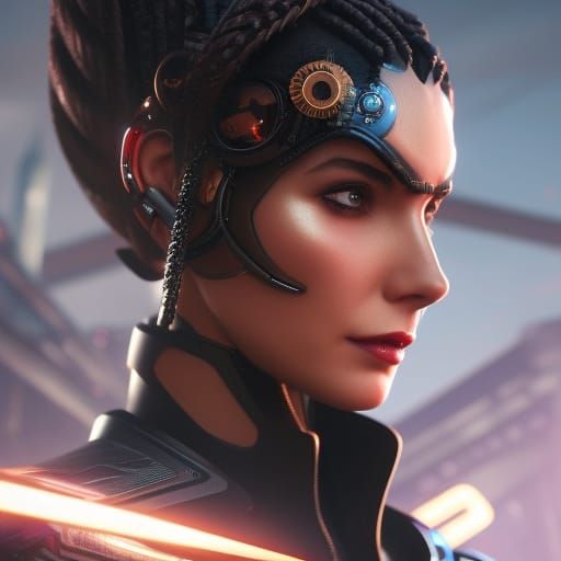 Steampunk Cyborg Concept Art in Neon Cybercity