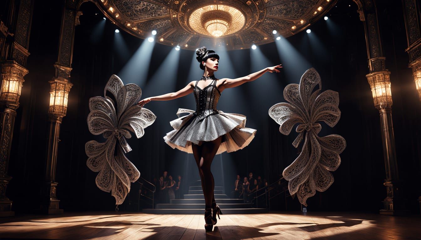 Diesel-Punk Cabaret Dancer on Fantasy Stage