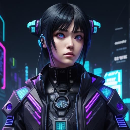 Cyberpunk Anime Goddess with Neon-Lit Code