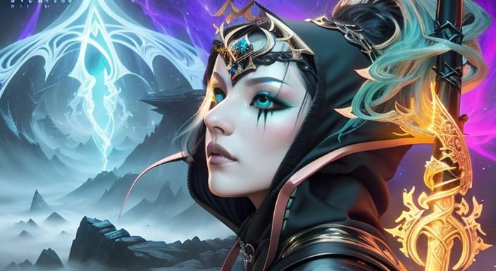 Hooded Warrior in Ukiyo-e Dark Fantasy Style