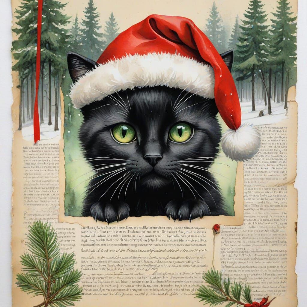 Cute Chibi Cat in Vintage Winter Wonderland