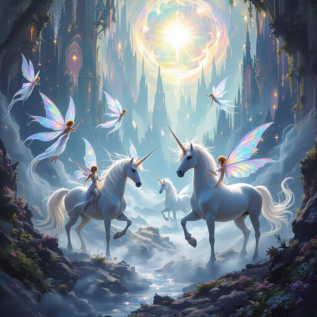 Magical Realm with Faeries and Unicorns in Detailed Digital ...