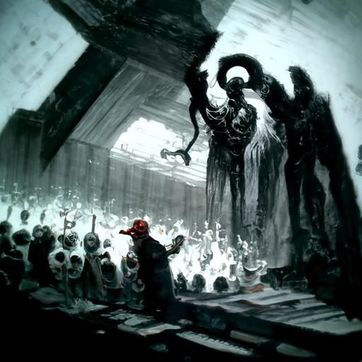 Horrific Hell Choir Scene in Dark Style