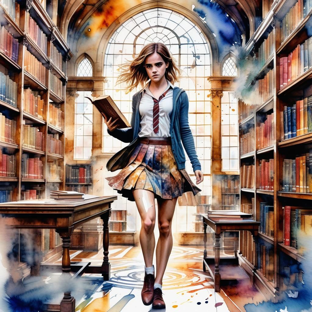 Hermione Granger in a library