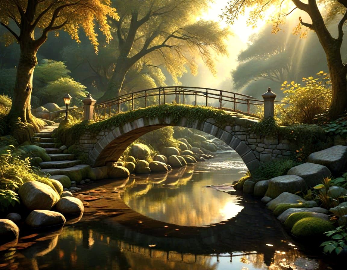 Ancient Stone Bridge in Golden Hour Autumn Light